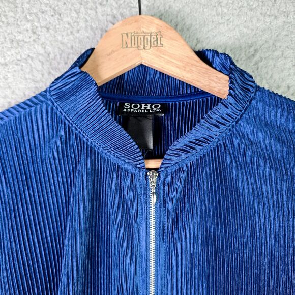 Soho Apparel Womens Bomber Jacket XL Purple Pleated Lightweight Ribbed Zip Up - Picture 6 of 10